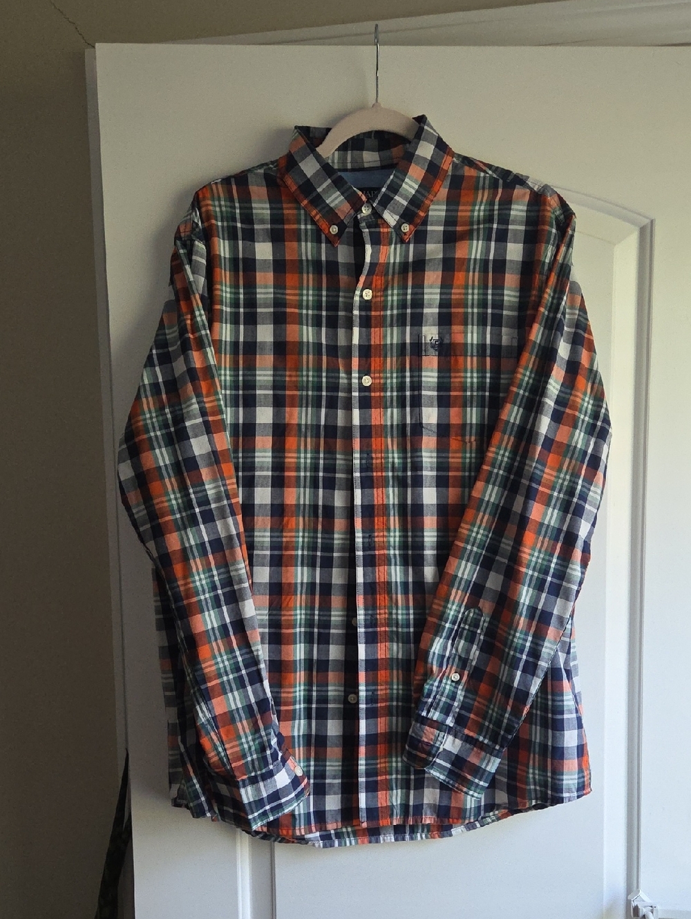 Chaps Orange, Navy & White Plaid Button-Down Shirt